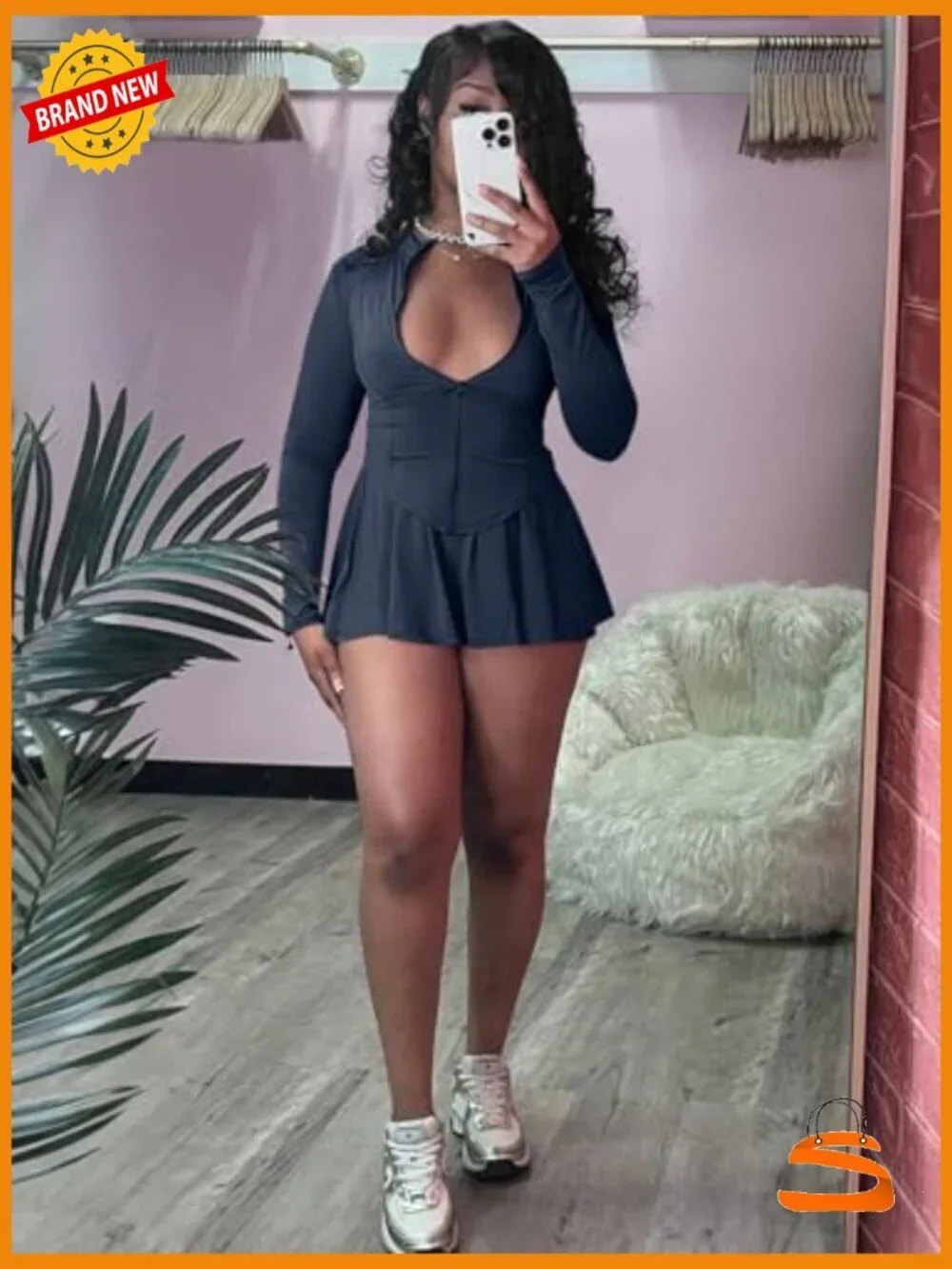 2 Piece Tracksuit Set Long Sleeve Crop Top and Mini Skirt Skort Workout Casual
